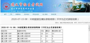 2020年贵州遵义中考平行志愿录取规则：位次检索与退档风险